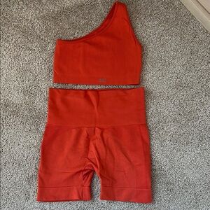 SET Active Asymmetrical Top and Shorts in Bold Red